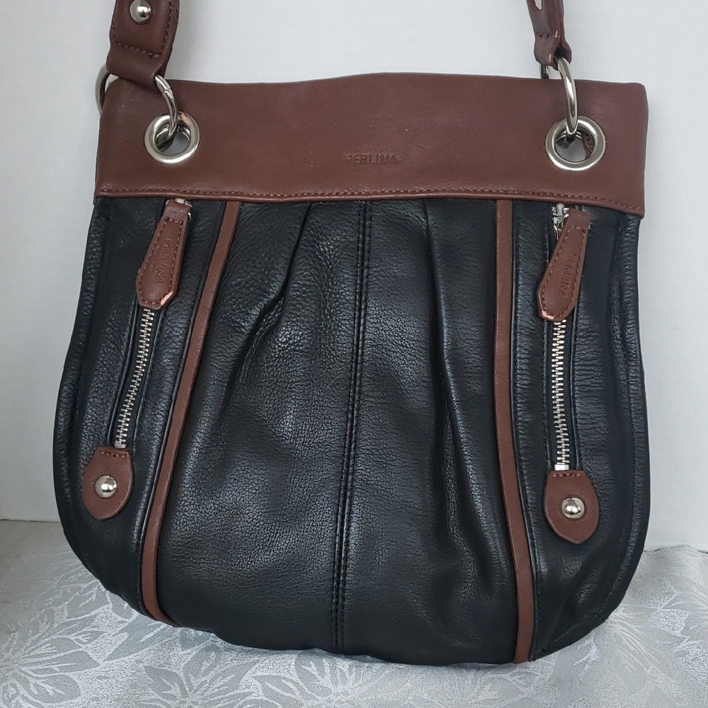 Vintage Perlina Black and Brown Shoulder Bag